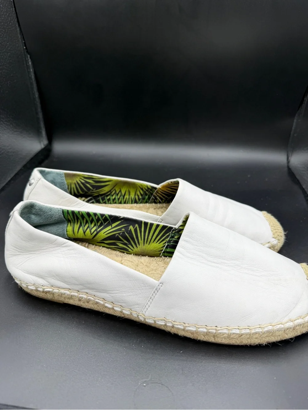 Sam Edelman white  Leather Espadrille Slip-Ons with Palm-Print Lining